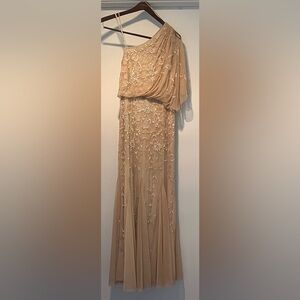 Adrianna Papell one shoulder beaded gown